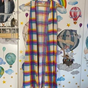 Lularoe rainbow plaid vest xs like new